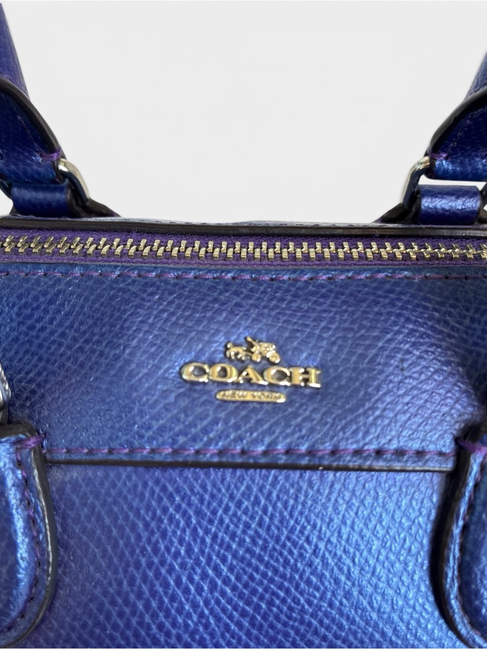 Coach Metallic Indigo Leather Satchel with Detachable Strap - Picture 9 of 11